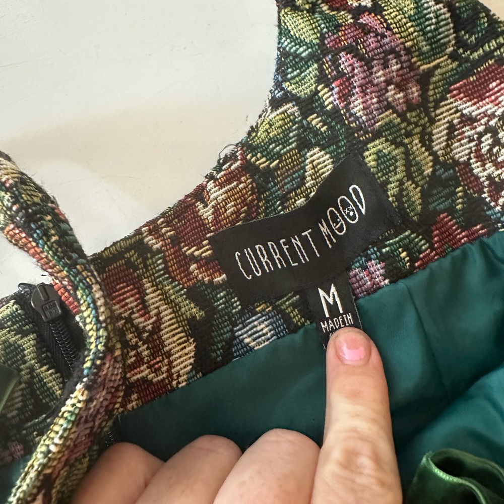 Dolls Kill Floral Tapestry Mini Dress with Green Velvet Ties - Picture 16 of 16